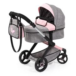 Bayer Design 17033AA Puppenwagen Xeo mit Tasche, höhenverstellbarer Griff, Schwenkschieber, wandelbar als Puppenjogger, bewegliche Vorderräder, integrierter Korb