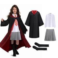 Zauberer Kostüm Kinder, CJBIN 8 Teiliges Umhang Kinder, Zauberer Umhang mit Bluse,Rock,Socken,Zauberstab,Brille,Krawatte Halskette,Zau-berer Cosplay Kos-tüm,Halloween KostümKinder für Karneval Cosplay