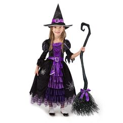 Spooktacular Creations Hexe Kostüm, Hexenkostüm, Karneval Fasching Bekleidung, 3-teiliges Halloween Kostüm Deluxe Set für Mädchen