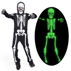 Sincere Party Im Dunkeln leuchtendes Skelett mit Knochen Skelettkostüm mit Handschuhen, gut für Kinder von 5–7 Jahren