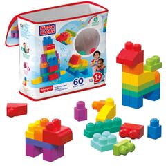 Mega Bloks, Bausteine für Kinder ab 1 Jahr, 60 Bauklötze, mit wiederverwendbarem Aufbewahrungsbeutel, fördert Kreativität und Fantasie, Spielzeug ab 1 Jahr, DCH55, Die Verpackung kann variieren.