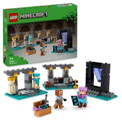 LEGO Minecraft Die Waffenkammer - Spielzeug mit Netherportal, inkl. Alex & Waffenschmied Figuren -Zubehör wie Goldaxt, Schwerter & Schild - Gamer Geschenk für Jungen & Mädchen ab 7 Jahren - 21252