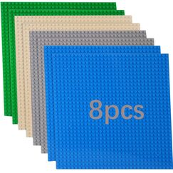 8 Platten-Set Bauplatte Kompatibel mit Meisten Marken,Classic Bausteine Grundplatte,Kompatibel mit Bauplatte Lego Classic,25.5 * 25.5cm, Grüne Blaue Graue Sand Grundplatte
