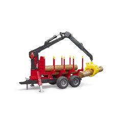 bruder 02252 - R&uuml;ckeanh&auml;nger mit Ladekran, 4 Baumst&auml;mmen & Holzgreifer - 1:16 Fahrzeuge, Anh&auml;nger, Forstwirtschaft, Waldarbeit, B&auml;ume, Holzwagen, Kran, Lader, F&ouml;rster