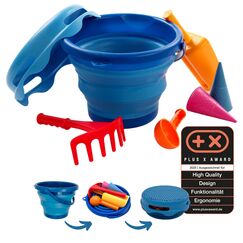 Schildkr&ouml;t 7in1 Sand Toys Set, innovatives Sand-Spielset im Handtaschenformat, kompakt und platzsparend, Faltbarer 3 Liter Eimer mit 6 Sandspielzeugen zum Graben, Formen, Sieben und Rechen, 970244