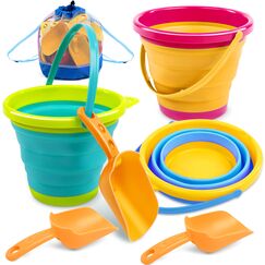 JOYIN 3 Packungen Faltbarer Eimer mit Schaufeln (Bonus-Netztasche), Faltbarer Eimer Mehrzweck f&uuml;r Strand, Strandausr&uuml;stung, Sandkasten Spielzeug