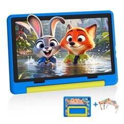 Laptok Kinder Tablet 10 Zoll, Android15 Tablet mit 20 GB RAM+64GB ROM(TF 1TB), Octa Core, Wi-Fi 6G, Widevine L1, 5000mAh, Type-C, Sturzsicherer Schutzh&uuml;lle Blau