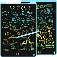 2 Pack LCD Schreibtafel Bunte, 12 Zoll Zeichentafel LCD Writing Tablet mit Sperr-& L&ouml;schfunktion, Augenschutz-Kritzelblock, Spielzeug & Geschenke f&uuml;r Kinder 3-12 Jahre zu Hause, Schule - Blau