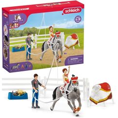SCHLEICH Horse Club | Mias Voltigier-Reitset 42443 | Spielset inkl. Mia, ihrem Pferd, Reitlehrer Figur und Zubehör | tolles Geschenk für Mädchen und Jungen | Pferde Spielzeug ab 5 Jahren | 18 Teile
