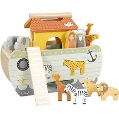 small foot Steckspiel Arche Noah „Safari“, Motorikspielzeug aus Holz mit 15 Tierfiguren, Taufgeschenke für Mädchen und Jungen, für Kinder ab 12 Monaten, 12456
