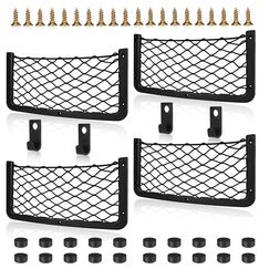 Omtofo 4 Stück 36 x 18cm Auto Aufbewahrungsnetz, Elastisch Kofferraum Netztasche Mit Haken, Gepäcknetz Ablagenetz für Wohnmobil, Wohnwagen, LKW, Boote, Lieferwagen