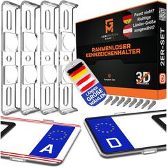 GENMAG® Kennzeichenhalter Rahmenlos [Legal & Universal] Nummernschildhalterung Auto | Rahmenlose Kennzeichenhalter für Autos | Kennzeichenhalterung Rahmenlos | Nummernschildhalter für 2 Kennzeichen