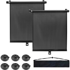 KXVXXV 2er-Set Sonnenrollo Auto Sonnenschutz Auto Seitenscheibe für Babys & Kinder（40 x 60cm, Rollo mit Saugnäpfen mit Flexibler, Größeneinstellung, UV-Schutz, Schwarz