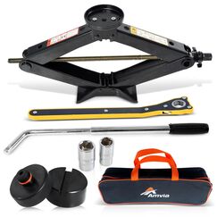 Wagenheber mit Radkreuz & Tesla Pad und Universal Gummiauflage 2 Tonnen (2000 kg) - Scherenwagenheber für Auto und SUV - Autoheber-Set - Tragbar, ideal für Wartung und Reparatur