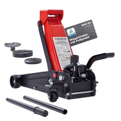 Arebos 3T Hydraulischer Rangierwagenheber mit integriertem Fußpedal | Unterfahrhöhe 130-508 mm | 2 Gummi-Auflagen | Wagenheber Jack 360° Rollen | Heber Ständer KFZ Auto PKW