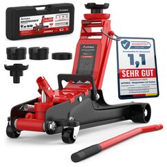 Wagenheber 2,5T extra flach – Hydraulischer Rangierwagenheber mit Transportkoffer, 3 Gummiauflagen & Adapter – Auto Wagenheber für PKW bis 2.500 kg (Rot)