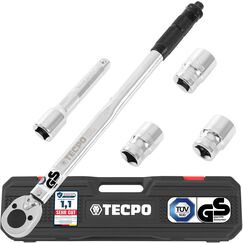 TECPO Drehmomentschlüssel Set 1/2" Zoll 40-210 Nm 6-tlg. CR-V TÜV Süd GS 3 Stecknüsse 17 19 21mm + Verlängerung sehr präzise und robust Auto Motorrad