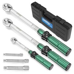DISEN 6-tlg Drehmomentschlüssel-Set mit Präzisions Kalibrierung (1/2"+3/8"+1/4" Zoll) - Bidirektionaler Ratschenkopf, für Auto, Motorrad, Fahrrad - Mit Kalibrierzertifikat & Aufbewahrungskoffer