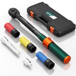 NADOKHI Drehmomentschlüssel 1/2'', 20-220Nm, Auto Drehmomentschlüssel Set 6-tlg. mit Stecknüsse 17mm/19mm/21mm, 125mm Verlängerungsstange, 1/2"-3/8" Adapter, für Reifenwechsel Auto und Motorrad