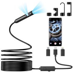OneAmg Endoskopkamera mit Licht,1920P HD Doppellinse Endoskopkamera Handy mit 8 +1 LED Wasserdichtes IP67 Inspektionskamera Kein WLAN Erforderlich Endoskop Kamera f&uuml;r Android & iOS (16.4 ft/5m)