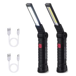 Tolesum 2er Set LED Arbeitsleuchte Wiederaufladbar: Werkstattlampe mit Magnetfuß & Haken-5 Modi USB Taschenlampe, 360° Drehbar & Klappbar Inspektionslampe für KFZ Reparatur,Werkstatt,Camping,Notfall