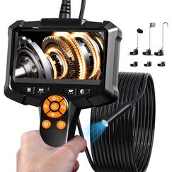 Endoskopkamera mit Licht, AOPICK 8mm IP67 wasserdichte Endoskop, 4.3" IPS Bildschirm Inspektionskamera, 1080P HD Rohrkamera mit 8 Einstellbaren LEDs, 16.5FT/5M Halbstarres Kabel, Werkzeug für Männer
