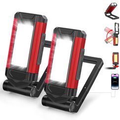Daphomeu LED Werkstattlampe 2 Stück, Ultrahelle COB Arbeitsleuchte & LED Taschenlampe, Rotem Notlicht mit Drehbar Magnetfuß, Wiederaufladbar Inspektionslampe für Autoreparaturen, Werkstatt und Camping