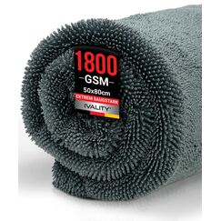 Ivality® Auto Trockentuch XXL 80x50 cm – 1800 GSM Ultra Saugstarke Mikrofasertücher für Autopflege und Motorrad, Fusselfreies, Lack-schonendes Twisted Towel Microfasertücher - Grau
