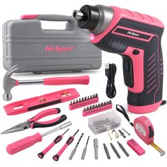 Hi-Spec 35-teiliges Pink-Rosa Heimwerker Werkzeug-set mit wiederaufladbarem USB-Akkuschrauber. Für Reparaturen und Wartungen in einem praktischen Werkzeugkoffer – Für Frauen und Mädchen