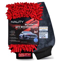 Ivality® Premium 3 in1 Auto Waschhandschuh – Mikrofaser Handschuh Lackschonend & Saugstark - Kratzfrei Schwamm Kfz Mit Gummibund Für Auto Waschen , Felgenreiniger & Insekten entferner
