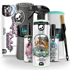 Nuke Guys Auto Reinigungsset Innenraum | Innenraumreiniger + Glasreiniger + 1x Fenstertuch + Auto Duft + Cockpit Tücher Glänzend + 1x Detailing Pinsel + 1x Mikrofasertuch | Autopflege Set