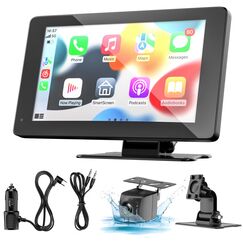 Wireless Carplay Display Android Auto Display mit Stehende Halterung 7 Zoll Touchscreen Auto Display Car Play Bildschirm mit R&uuml;ckfahrkamera, Buddy Display mit Siri/Google GPS Navigation AUX, FM