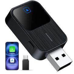 Ketliyaze 2 in 1 Neuer Wireless CarPlay Adapter, Tastenfunktion für schnellen Handywechsel, USB/Typ-C Plug-and-Play, Geeignet für iPhone iOS 10+ und Android 11+