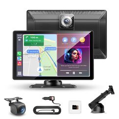 Carpeer 9 Zoll CarPlay & Android Auto Display Digital Receiver mit 4K Frontkamera + 1080P Rückfahrkamera, Kabelloses Carplay Bildschirm mit AUX/FM, Bluetooth, GPS, Siri, Mirror Link 64G TF