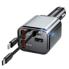 Aimtel 4 in 1 Zigarettenanzünder USB C 69W Auto Ladegerät, Kfz Ladegerät für Camping Wohnmobil Ladegerät Auto, Car Charger mit Einziehbarem Kabel,12V/24V USB Adapter Auto Kompatibel mit iPhone/Samsung