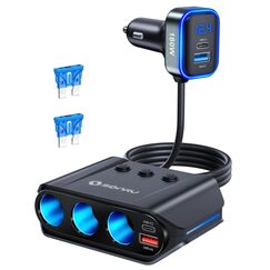 Zigarettenanz&uuml;nder Verteiler 7 in 1, SONRU 180W Auto KFZ Ladeger&auml;t Adapter 12V/24V Stecker 3 Fach LED Voltmeter mit Separatem Schalter, Schnellladeger&auml;t 3 Steckdosen 4 USB Anschl&uuml;sse