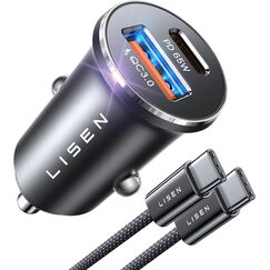LISEN 95W KFZ Ladeger&auml;t USB C, f&uuml;r MacBook Pro 12V USB Adapter Auto PD 65W, USB Zigarettenanz&uuml;nder Adapter Schnellladung Mit USB C Kabel, f&uuml;r iPad Galaxy S25 S24 iPhone 16 15 Pro Max