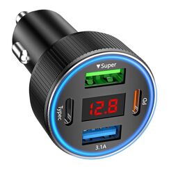 Zigarettenanz&uuml;nder USB C, 4-Port USB-C Zigarettenanz&uuml;nder Adapter, 12v USB Adapter Auto PD/QC Handy Auto Ladeger&auml;t with Voltmeter kfz Schnellladeger&auml;t f&uuml;r iPhone Samsung Telefon Tablets