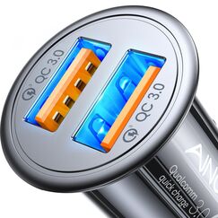 AINOPE USB Zigarettenanzünder Adapter [Dual QC3.0] 45W/6A Ladegerät für Auto Mini Metal Legierung KFZ USB Ladegerät Schnellladung Kompatibel mit iPhone 15/14/13/12/11/XS, Note 9/Galaxy S10/S9, iPad