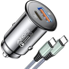 AINOPE 67.5W Zigarettenanzünder USB C Auto Ladegerät, [QC 3.0 & PD 45W] Schnell Metall KFZ USB C Adapter Auto [mit C zu C Kabel], Kompatibel mit Galaxy S25 24 Ultra, iPhone 17 Pro Max 16 15 14, Xiaomi