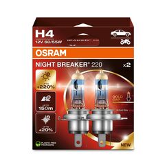Osram NIGHT BREAKER 220, H4, +220% mehr Helligkeit, Halogen-Scheinwerferlampe, 64193NB220, Faltschachtel (2 Lampen)