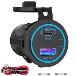 65W PD USB C 12V Steckdose: Typ C Auto USB Dose Buchse Einbau Wasserdicht 12 Volt DC Adapter Stecker mit Schalter LED USB Anschluss für MacBook Samsung iPhone KFZ Wohnmobil Motorrad Boot LKW Wohnwagen
