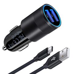 Zigarettenanz&uuml;nder USB Ladeger&auml;t, AILKIN 3.4A 2-Port USB Kfz Ladeger&auml;t Auto Ladeadapter mit USBC Ladekabel f&uuml;r Samsung Galaxy S26 Ultra/S25 FE/S24/S23/S22/S21/A56/A55/A36/A35/A17, iPhone 17 Pro/16/15