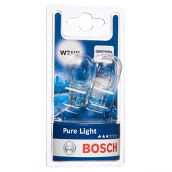 Bosch W21W Pure Light Halogen-Glühlampe für Auto-Scheinwerfer, 12 V 21 W, in Originalqualität - Lampensockel Typ W3x16d - 2er-Pack Ersatz-Scheinwerferlampen