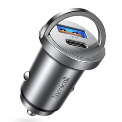 Lamicall 45W Zigarettenanzünder USB C Auto Ladegerät - [Super Mini Ganzmetall] 24V/12V USB Adapter Auto mit 45W USB C&USB A Schnellladegerät, PD&QC3.0 KFZ Autoladegerät für iPhone 17/16/15, Samsung