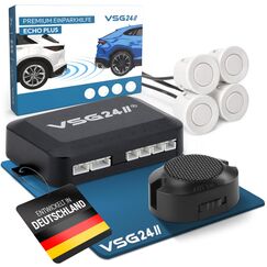 VSG24 Einparkhilfe Set hinten mit 4 Sensoren in Wei&szlig; &ndash; robuste PDC Parkhilfe f&uuml;r Auto, SUV & Transporter &ndash; akustischer R&uuml;ckfahrwarner, 30&ndash;150 cm Reichweite &ndash; 12V Nachr&uuml;stsystem