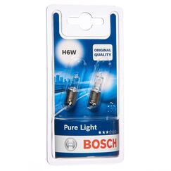 Bosch H6W Pure Light Halogen-Glühlampe für Auto-Scheinwerfer, 12 V 6 W, in Originalqualität - Lampensockel Typ BAX9s - 2er-Pack Ersatz-Scheinwerferlampen, Gelb, gelb