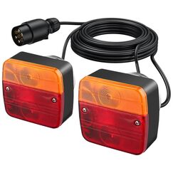Justech Rückleuchten Set Rücklicht mit Magneten PKW Anhänger Komplett 2x Anhängerbeleuchtung 7,5m Kabel 7-poliger Stecker 5 Funktionen Kennzeichenleuchte Rückfahrlicht mit E11 für Wohnwagen KFZ PKW