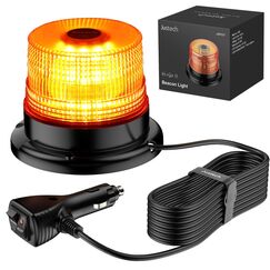 Justech 40 LED Rundumleuchte Blitzleuchte 7 modus mit 5m Netzkabel Doppelter Schraube 12/24V Amber Warnleuchte Magnetische Notfallblinklampe Wiederherstellungswarnung gelbes Licht der Decke