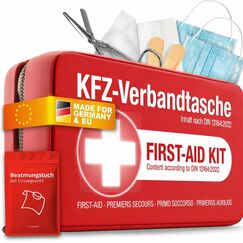 KFZ Verbandstasche nach aktueller Norm 2026 inkl. Beatmungstuch - Auto Verbandskasten europaweit nutzbar - Erste Hilfe Set neue Norm DIN 13164:2022 (StVO konform)